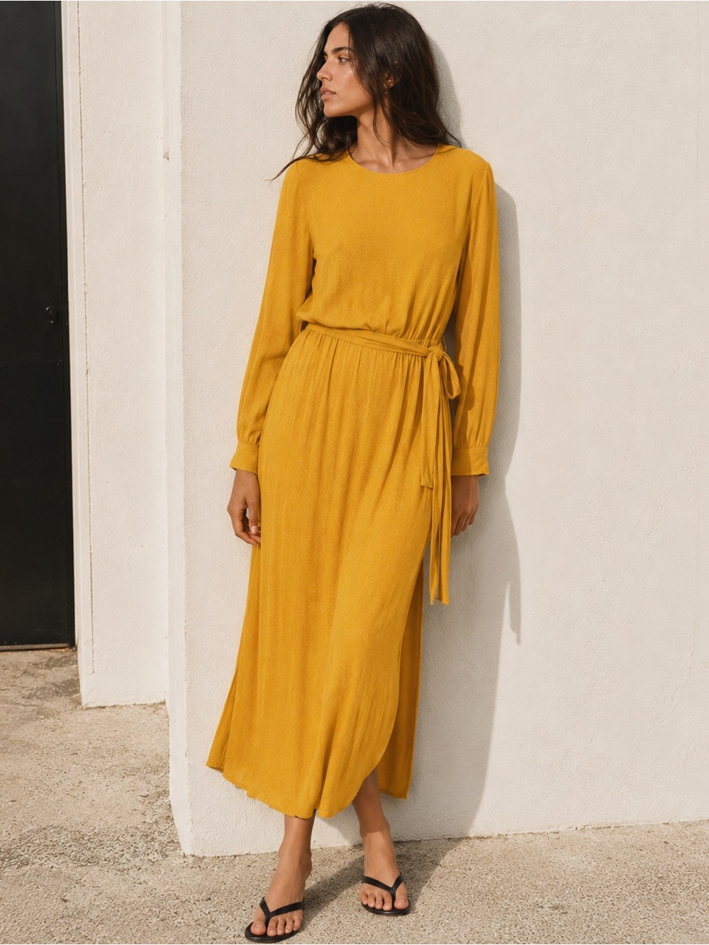 Zara Jacquard marigold Dress with tie waist